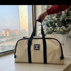 Cream and Black Logo Duffel Bag